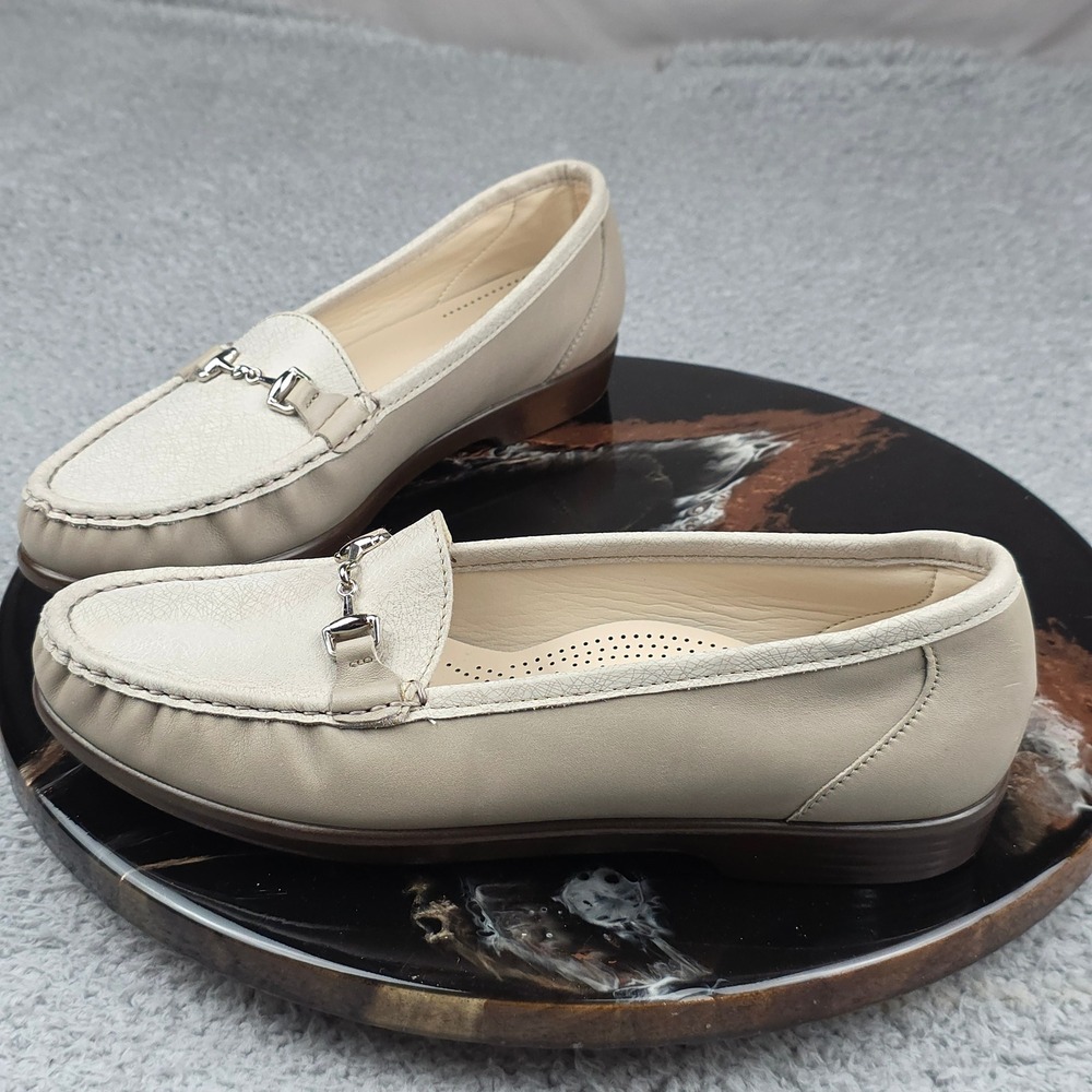 SAS Women's Cream Leather Loafers with Silver Bit